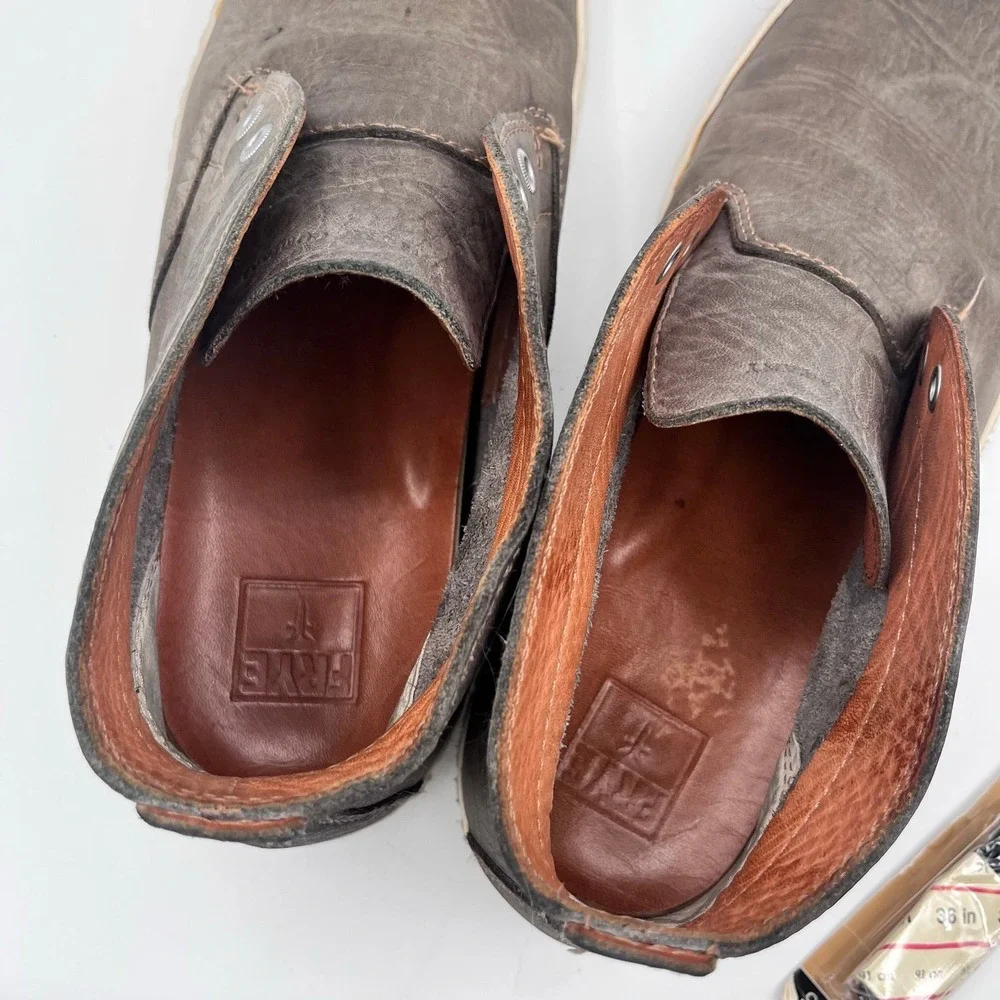 Frye Men's 9.5 Chukka Sneakers SMK Gray Leather Casual Shoes Lace-Up‎